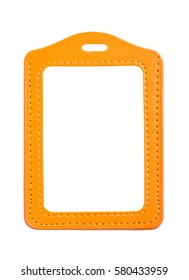 Blank Orange Luggage Tag Without Rope Isolated On White, With Clipping Path