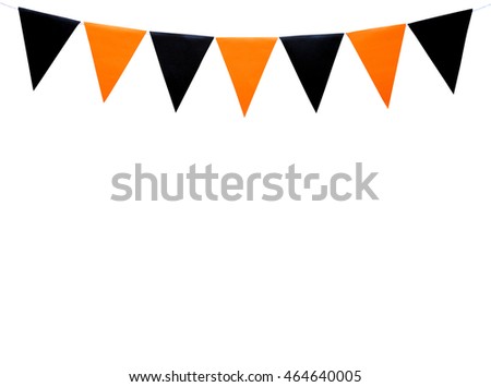 Blank and orange party flags for Halloween decoration made of paper isolated on white background with clipping path