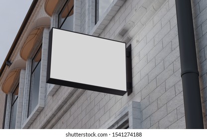 Blank, Outdoor Signage, Signboard Mockup, Sign Mounted On The Building For Logo Presentation. 3d Rendering