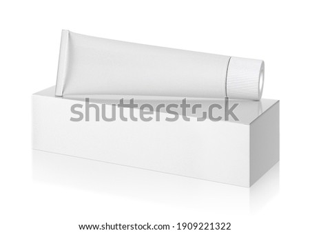 blank packaging aluminum tube with cardboard box isolated on white background