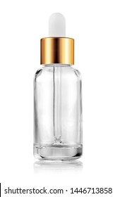 Blank Packaging Clear Glass Serum Bottle For Cosmetic Products Design Mock-up Isolated On White Background With Clipping Path