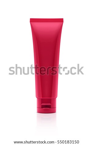 blank packaging crimson red cosmetic plastic tube isolated on white background with clipping path ready for product design
