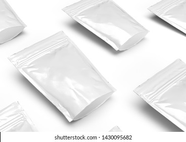 Blank packaging foil zipper pouch isolated on white background. Food Bag Package Of Coffee, Salt, Sugar, Pepper, Spices Or Flour, Folded, Grayscale. - Shutterstock ID 1430095682
