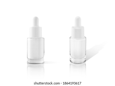 Blank Packaging Glass Dropper Serum Bottle Isolated On White Background With Clipping Path Ready For Cosmetic Product Design Mockup