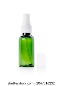 Blank Packaging Green Glass Spray Bottle For Cosmetic Or Health Care Product Design Mock-up Isolated On White Background