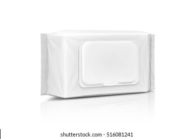 blank packaging paper wet wipes pouch isolated on white background with clipping path