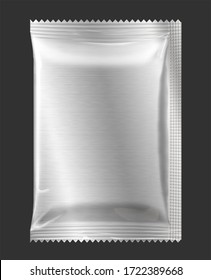 Blank packaging Sachet isolated on black background with clipping path.Clear Sachet For Food, Medical Or Cosmetics.