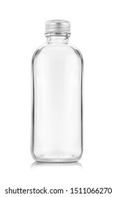 blank packaging transparent glass bottle for beverage or medicament product design mock-up isolated on white background with clipping path