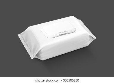 blank packaging wet wipes pouch isolated on gray background