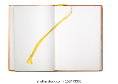 Blank Page  Note Book With Book Mark Isolated On White.