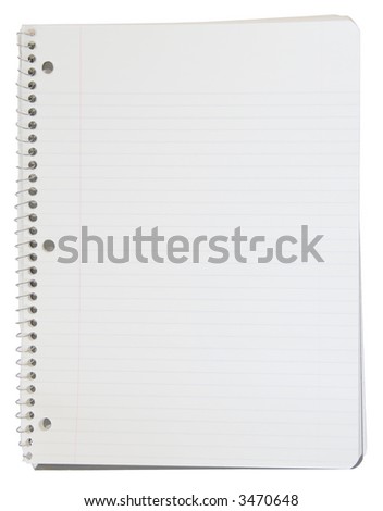 A blank page in a spiral bound notebook, with clipping path.