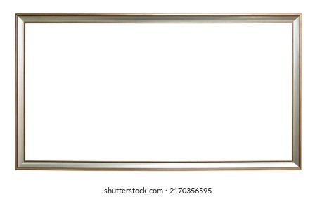 blank panoramic narrow silver wooden picture frame cutout on white background