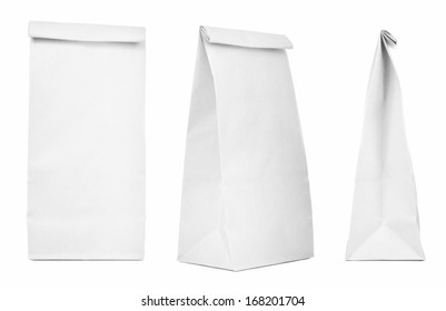 Blank paper bag set isolated on white background. Paper bags with copy space 