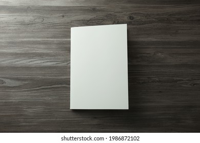 Blank Paper Brochure On Wooden Table, Top View. Mockup For Design