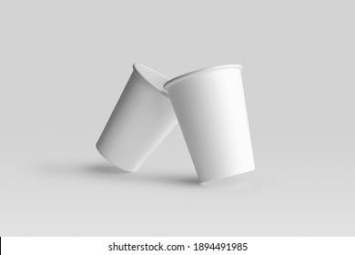 Blank paper coffee cups on a white background, packaging mockup with empty space to display your branding design.