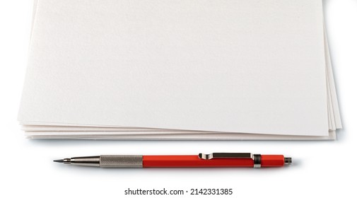 Blank Paper With Mechanical Pencil Isolated On White