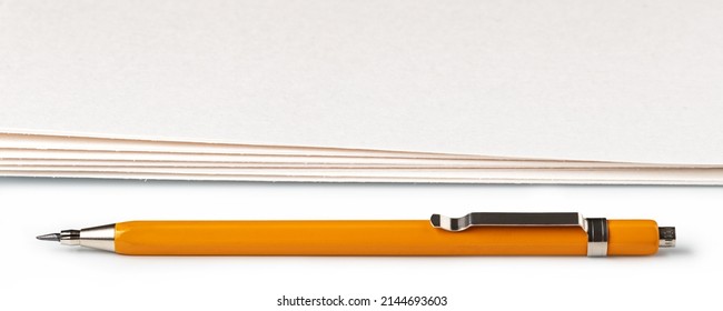 Blank Paper With Mechanical Pencil Isolated On White