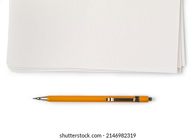 Blank Paper With Mechanical Pencil Isolated On White