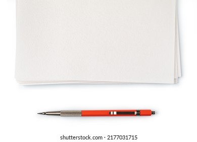 Blank Paper With Mechanical Pencil Isolated On White