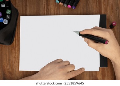 Blank Paper Mockup with Drawing Hand - Powered by Shutterstock