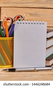 Blank paper notepad and stationery supplies. Set of school stationery accessories. Back to school concept.