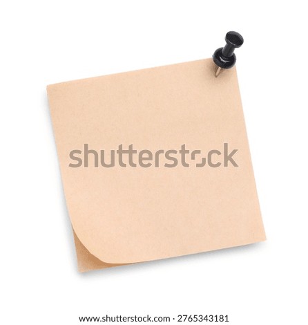 Blank paper notes with pin isolated on white, top view
