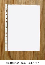 Blank Paper In A Plastic Sleeve Stapled To A Wood Board.