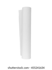 Blank Paper Roll On White Background. White Sticker Tape For Your Sketch And Design.