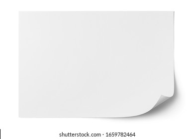 Blank Paper Sheet With A Curved Corner, Isolated On White Background, Top View