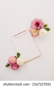 Blank Paper Sheet Tablet Pad With Mockup Copy Space And Flower Buds