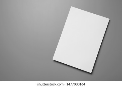 Blank Paper Sheets For Brochure On Grey Background, Top View. Mock Up