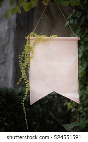 Blank Party Flag With Ivy In Garden For Montage Text