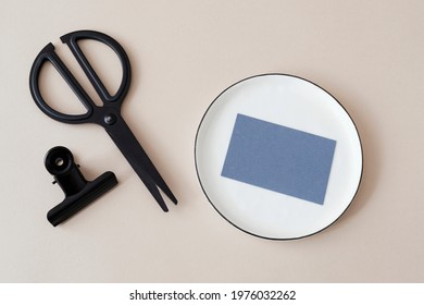 Blank Personal Card And Black Scissors Mockup