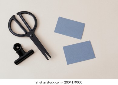 Blank Personal Card And Black Scissors Mockup