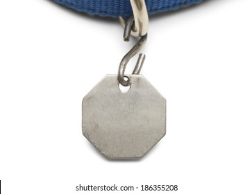 Blank Pet Dog Tag And Collar Isolated On White Background.