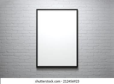 Blank Picture Frame At The Brick Wall With Copy Space And Clipping Path For The Inside