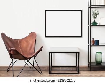 Blank picture frame mockup on a wall. Horizontal orientation. Artwork template in interior design - Shutterstock ID 2239562275