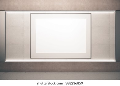 Blank picture frame on beige wall, 3D Render, mock up