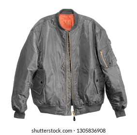 Blank Pilot Bomber Jacket Grey Color Front View On White Background
