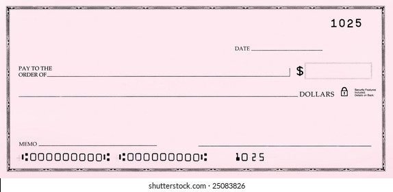 Blank pink check with fake numbers.