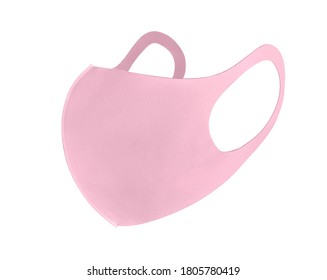 Blank Pink Cotton Reusable Cloth Mask Isolated On White Background