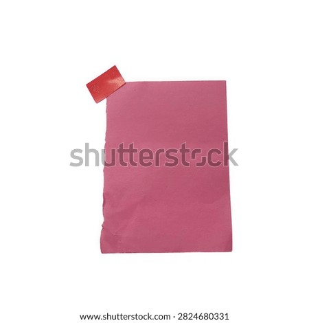 Blank pink paper note attached with red tape isolated onwhite background isolated on white background