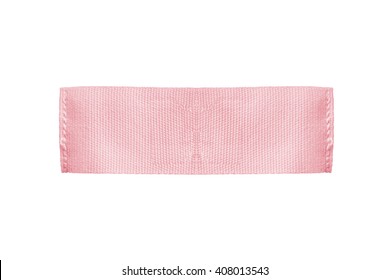 Blank Pink Textile Clothes Label On White Background