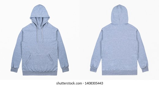 Blank Plain Pullover Hoodie Front And Back View With Heather Grey Color, Isolated On White Background, Ready For Your Mock Up Design Or Presentation Your Design Project