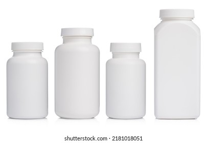 Blank plastic bottles with supplements or medication isolated on white background