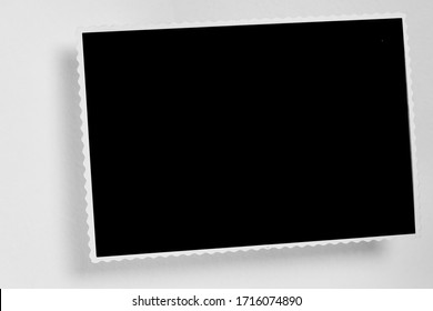 Blank Polaroid Photo Frame With Soft Shadows And Scotch Tape Isolated On White Paper Background As Template For Graphic Designers Presentations, Portfolios Etc.