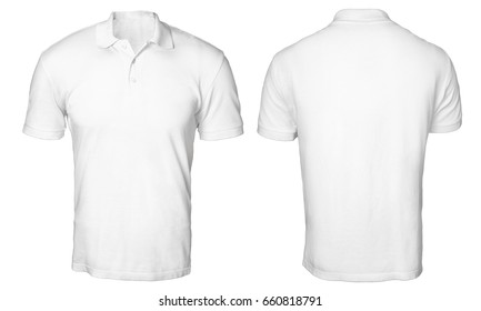 Blank polo shirt mock up template, front and back view, isolated on white, plain t-shirt mockup. Polo tee design presentation for print.