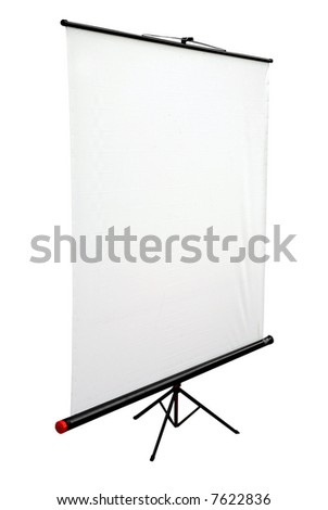 Blank portable projector screen isolated on white