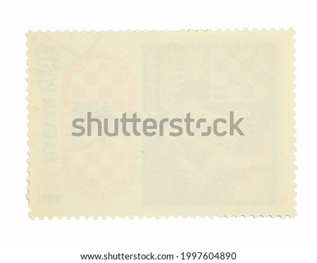Blank post aged stamp isolated on white.