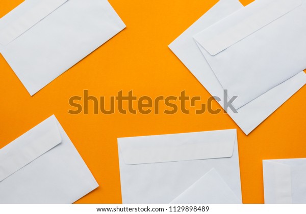 Blank post mail letter envelopes top view as mock\
up copy space